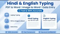I will do fast hindi and English typing and data entry work. 24hours delivery.